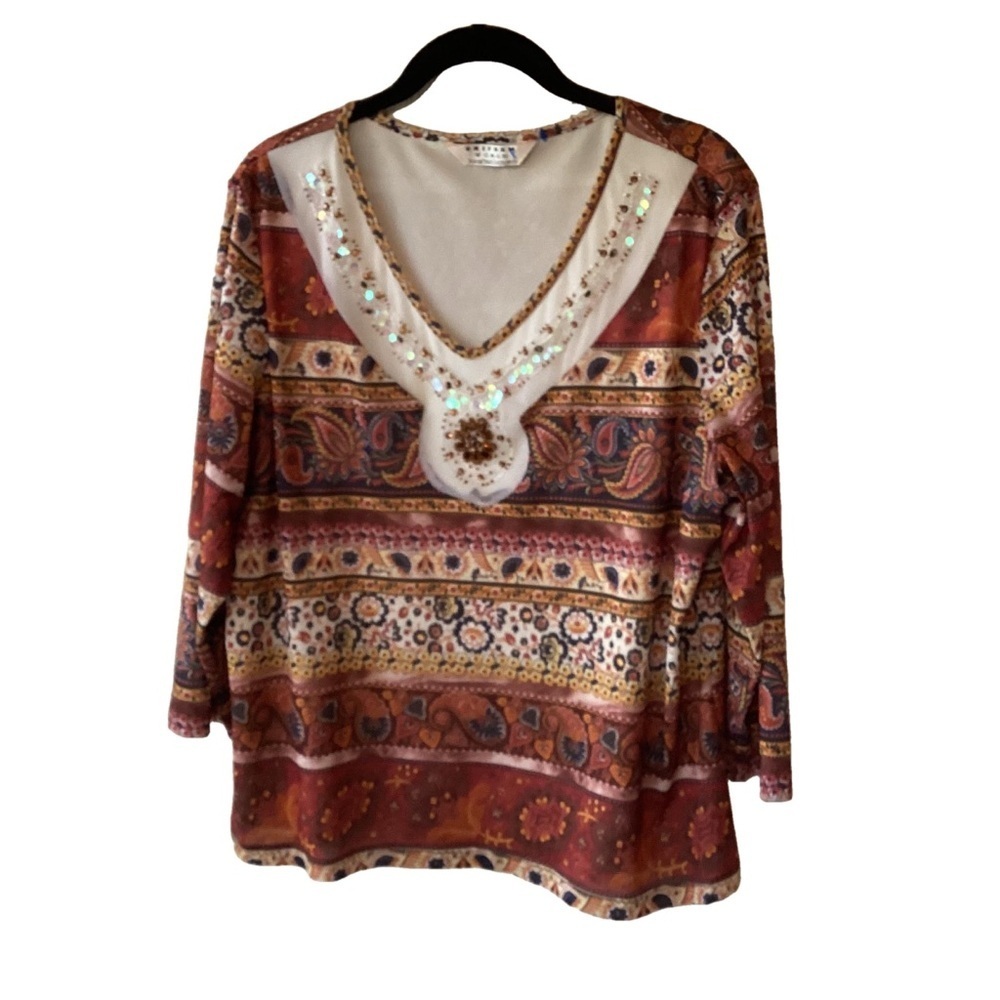 Vtg Multicolor Bohemian Top Boho Whimsigoth Fairycore XL Sequins Beads